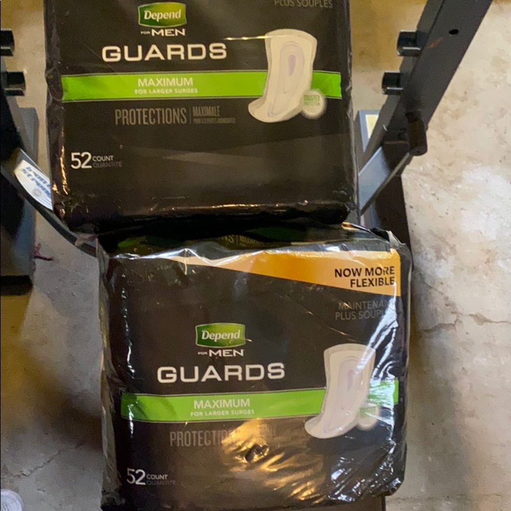 Men Depend Guards. Total of 104 (52 per bag)